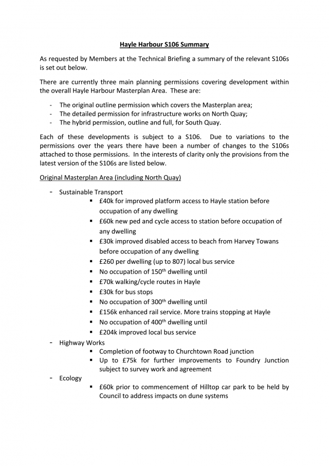 Page 1 | Hayle Harbour S106 Summary